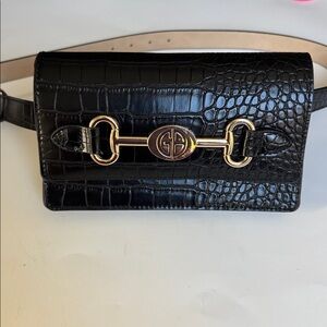 NWT Black Giani Bernini Croc-Embossed Faux-Leather Belt Bag Sling